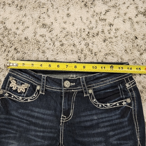 Grace SZ 27 Y2K Med Wash Low Rise Embellished Boot Cut Biker Rodeo Denim Jeans - Picture 6 of 11